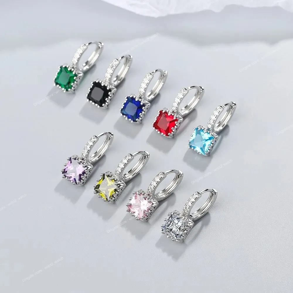 Stämpel 925 Silver Needle Princess Crystal Square Drop örhängen för kvinnor Trendiga smycken Girl Gift Ny FQL21014 örhängen DEGLE Earrings Square Square örhängen