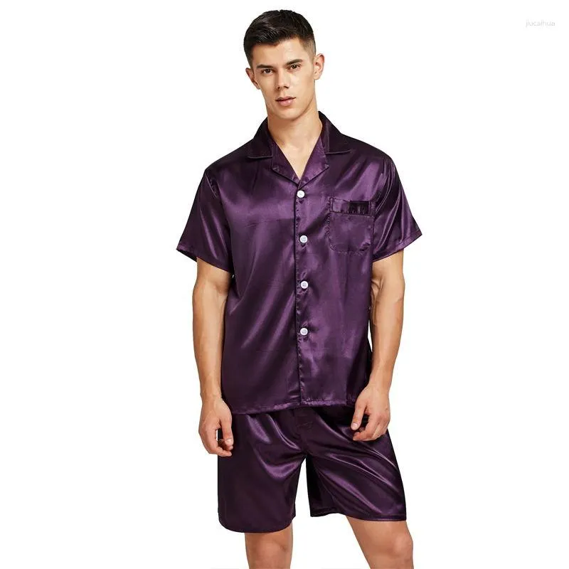 Męska odzież sutowa Tony Candice Satin Silk Silk Pajamas Shorts for Men Rayon Summer Męski Pajama Zestaw Soft Nightgown