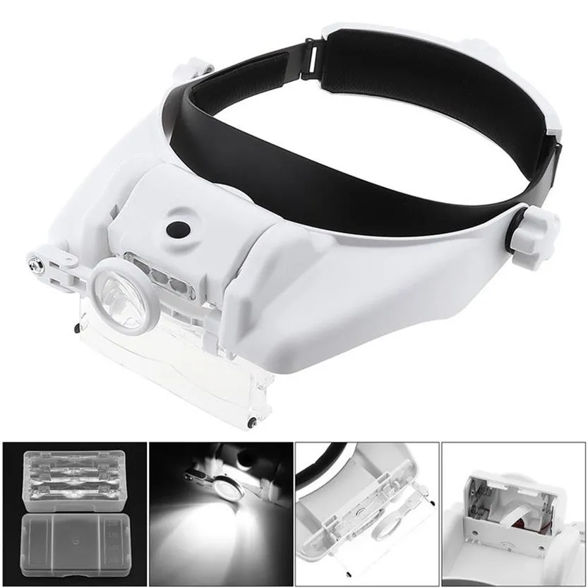Adjustable Headband Eyeglass Magnifier Magnifying Glass Eyewear Loupe with LED Light & 6 Lens for Reading Jewelry Watch Repair T20283m