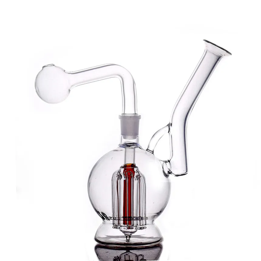 Bong in vetro femmina da 14 mm Tubo per l'acqua Grande braccio a bolla Albero Perc Recycler Tubi per l'acqua Base fissa Dab Oil Rigs Bong in cera con collo piegato con tubo per bruciatore a olio in vetro maschio Più economico