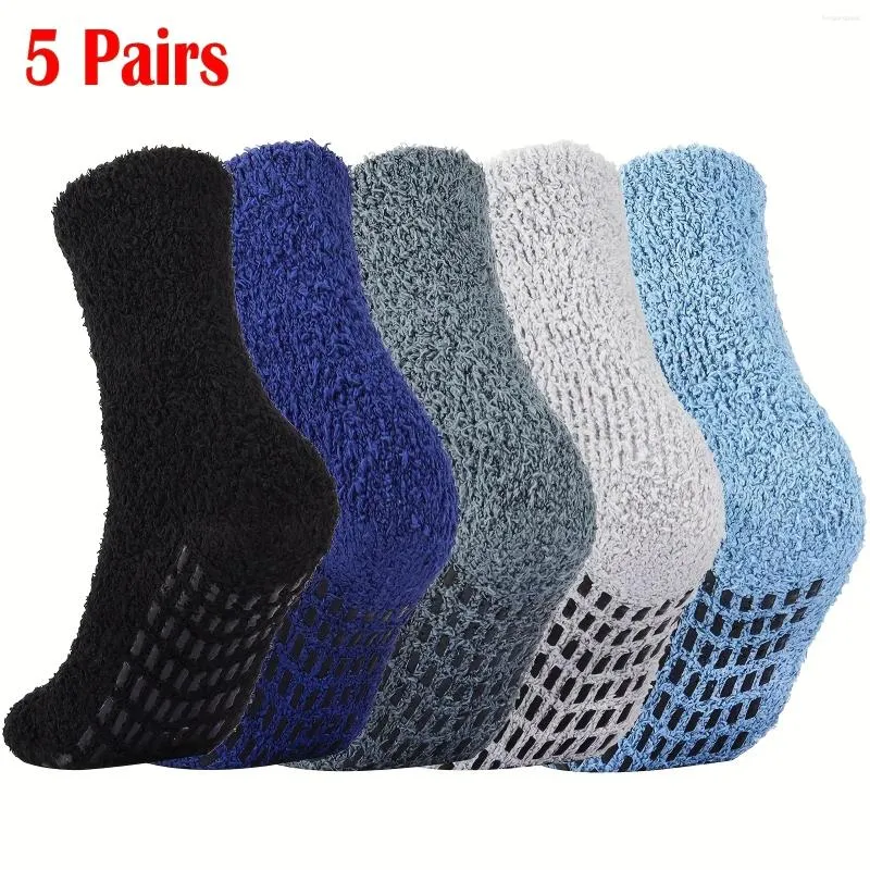 Chaussettes pour hommes 5 paires moelleuses avec poignées antidérapantes pour hommes chauds multipack lit cadeaux de noël pour hommes