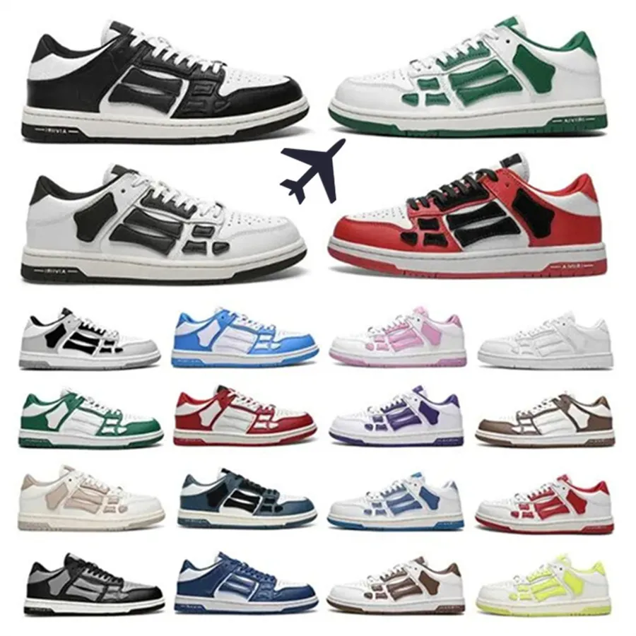 Designer Casual Shoes Skel Top Low Bone Leather Sneakers Skeleton Blue Red White Black Green Gray Men Women Outdoor Training Shoes12