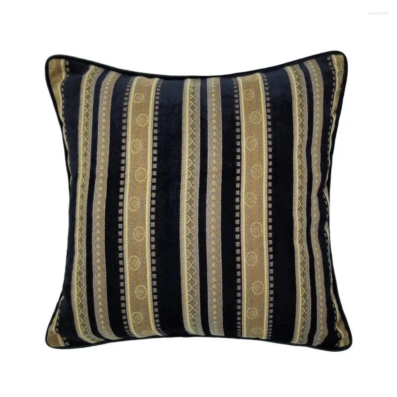 Pillow Vintage Classic Soft Heavy Chenille Velvet Black Stripe Pipping Square Case Sofa Cover 45 X Cm Sell By Piece