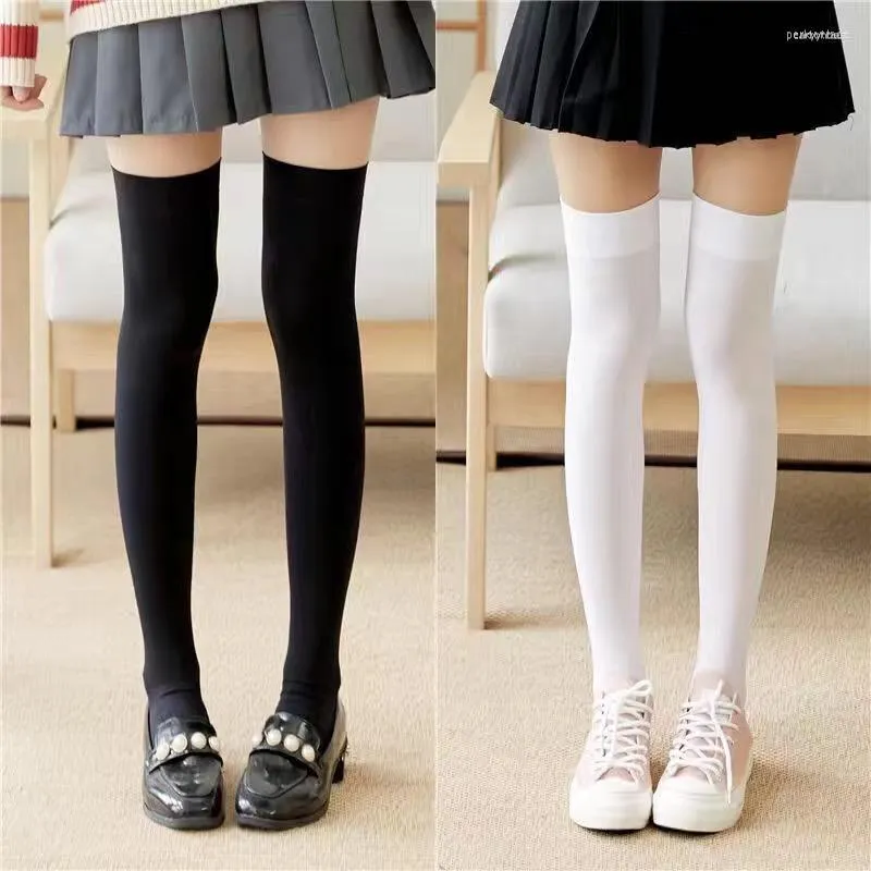 Women Socks 2023 Fashion Striped Stockings Casual Cotton Thigh High Over Knee Solid Harajuku Black White Quality