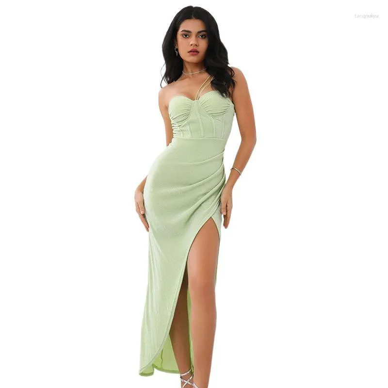 Lässige Kleider Europa und Amerika 2023 Sommer Strap BH Damenmode Sexy Open Back High Split Langes Kleid