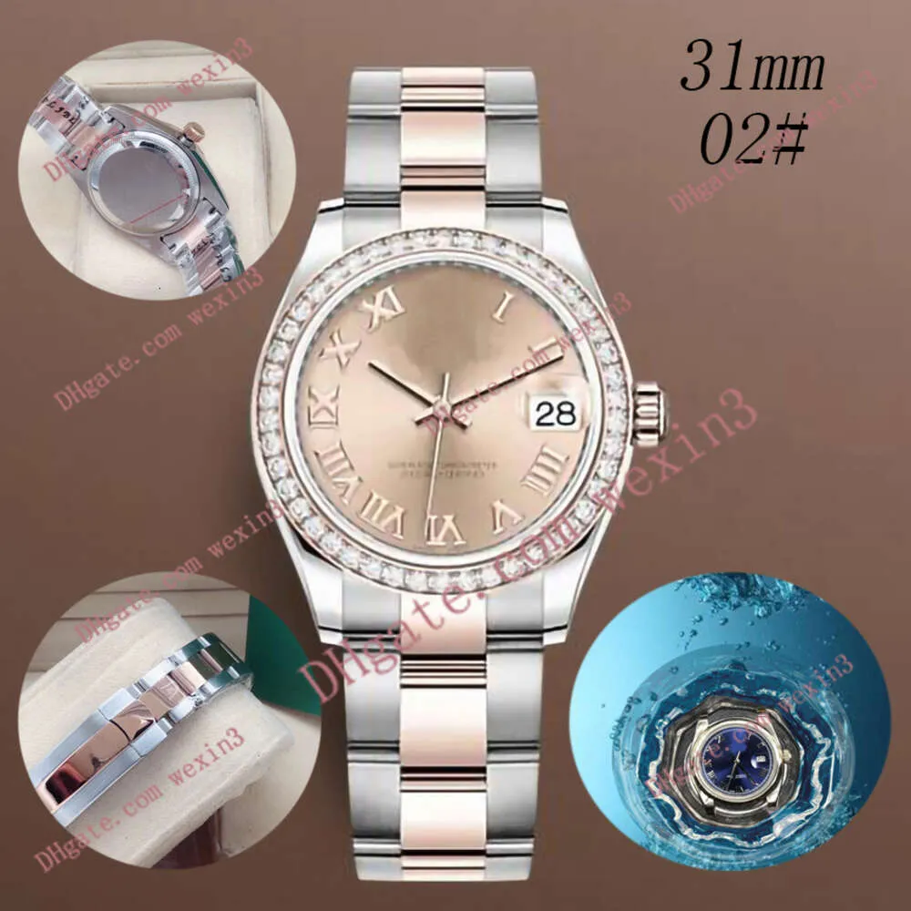 Luxe plat Romeins cijfer rand ruche grote ketting 31 mm 2813 goud automatisch stalen waterdicht zwemhorloge