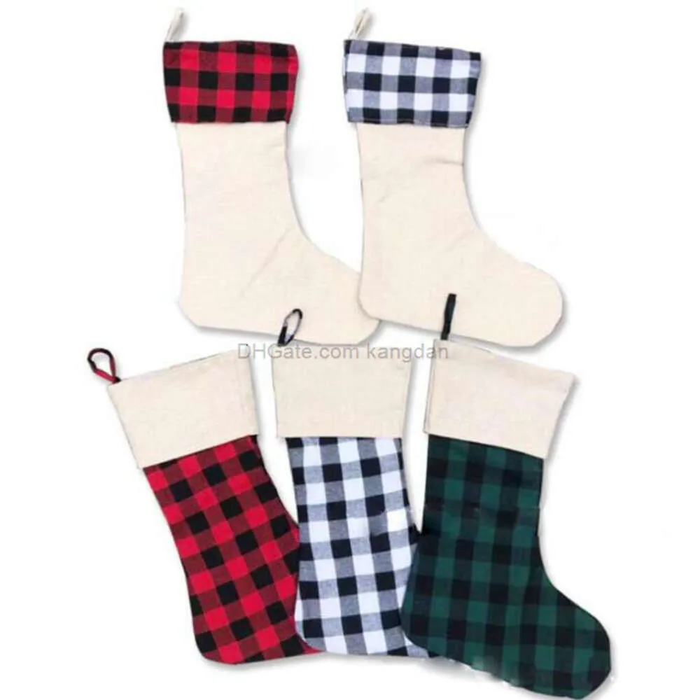 Buffalo Plaid Christmas Stocking 5 Styles Poly Sublimation Blank Xmas Santa STACKSS Decord Party Decord OOA8297