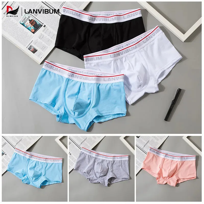 Unterhose LANVIBUM Slips Unterwäsche Student Jugend U konvex Midwaist Baumwolle Fourcorner Hose einfarbig große Größe Herren 231027