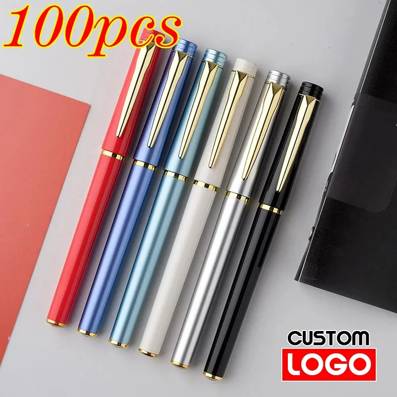 Ballpoint Pens 100pcs Highend Metal Texture Signature Pen Custom Business Office Meeting Advertising Gift Gel Wholesale 231027