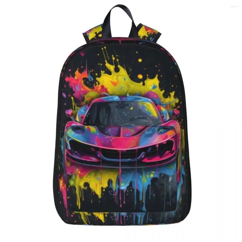 Ryggsäck passionerad sportbil grafitti psykadelisk tonåring vandring ryggsäckar lätta streetwear skolväskor ryggsäck