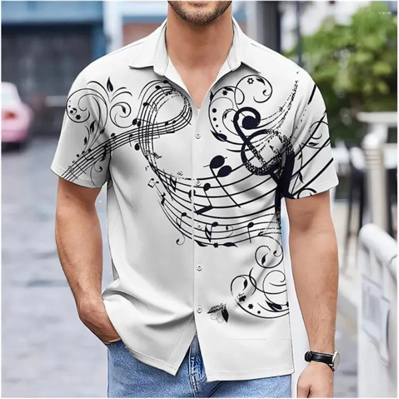 Men's Casual Shirts 2023 Summer Shirt Music Print Solid Outdoor Street Plus Size Short Sleeve Fashion Designer Soft