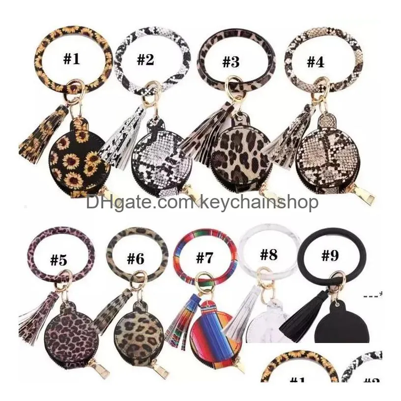 9 Colors Leather Tassels Bracelets Keychain Wristlet Earphone Bag Makeup With Mirror Keyring Bluetooth Headset Storage Box Drop Delive Dhe7R