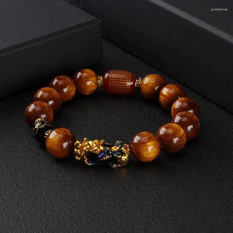 Länk armband gula tiger ögon sten armband pixiu wangyun hand sträng naturlig bärnsten för män och kvinnor