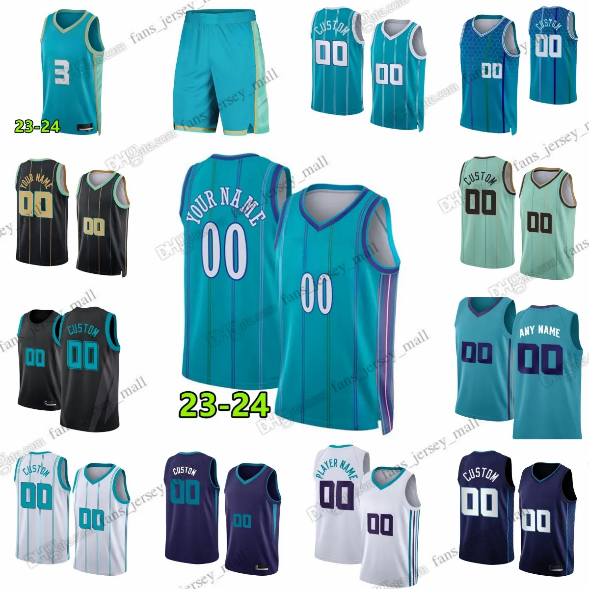 Nouveaux maillots de basket-ball imprimés sur mesure 2023-24 LaMelo Ball Gordon Hayward Brandon Miller Terry Rozier Miles Bridges Cody Martin Nick Richards James Bouknight Thor