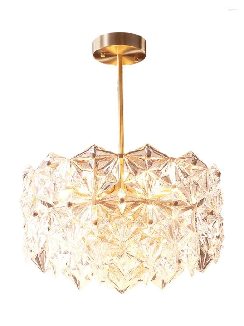 Lampes suspendues tout en cuivre américain diamant cristal lumières salon chambre à manger éclairage de luxe suspendu E14 luminaires