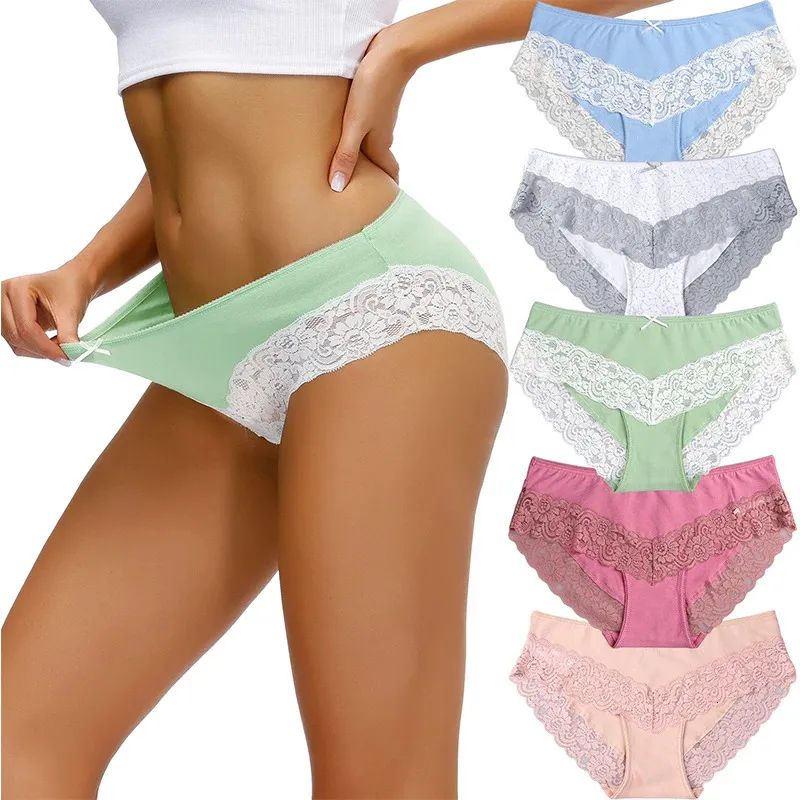 Kadın Panties 5pcsset Panties Pamuk Kadınlar Seksi Dantelli Kadın Dambaları Düz ​​Renkler İç çamaşırı SXXL Tasarım 231027