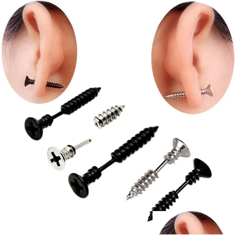 Stud Punk Prego Buraco Parafuso Brincos De Aço Inoxidável Piercing Jóias Para Mulheres Homens Drop Delivery Dh5Je