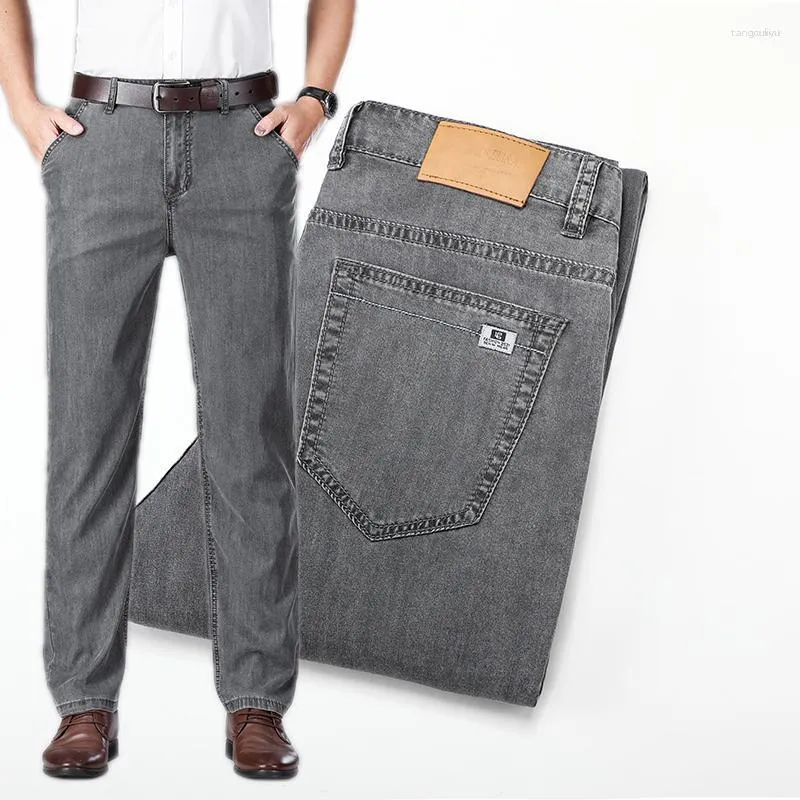 Men's Jeans Men's Summer Men's Thin Light Blue Straight Business Fashion Lyocell Fabric Stretch Luxury Denim Pants Male Brand