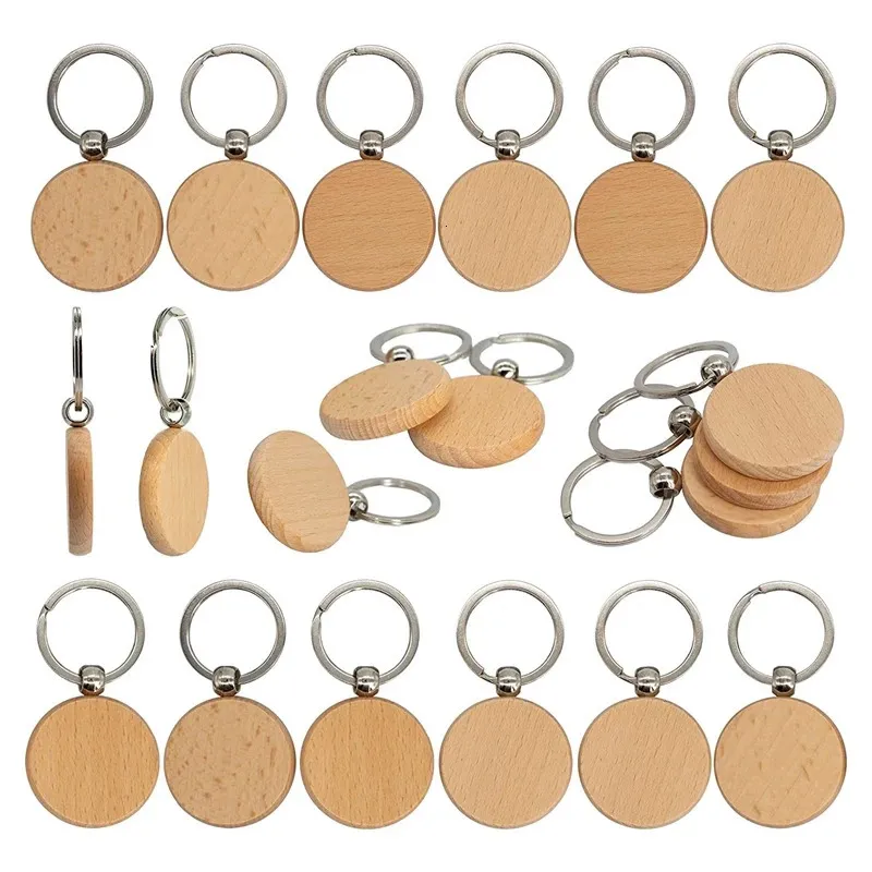 Porte-clés longes 50 pièces bois sculpté blanc bois blanc rond porte-clés 231027