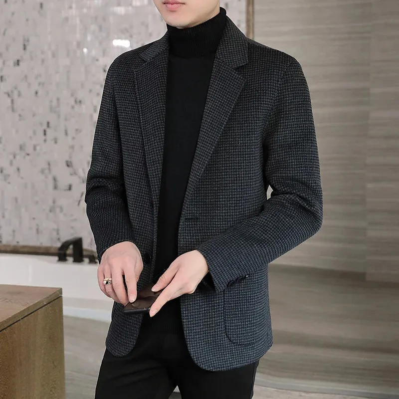 Misturas de lã masculina 2023 outono inverno moda negócios casual casacos de lã masculino fino mistura casacos masculinos cor sólida curto jackes 231027