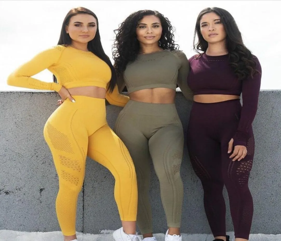 6 kolorów Kobieta joga Ubrania Zestaw bezproblemowy gimnastyczne rzeczy sportowe legginsy lekkie na zewnątrz odzież fitness 2pcs Suit2254381