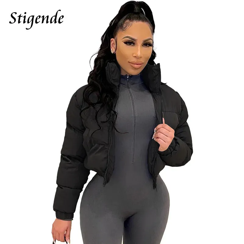 Mulheres Down Parkas Stigende Algodão Acolchoado Casaco Mulheres Patchwork Puffer Parka Outwear Cor Sólida Inverno Quente Zíper Crop Top Jaqueta Chaqueta Mujer 231027