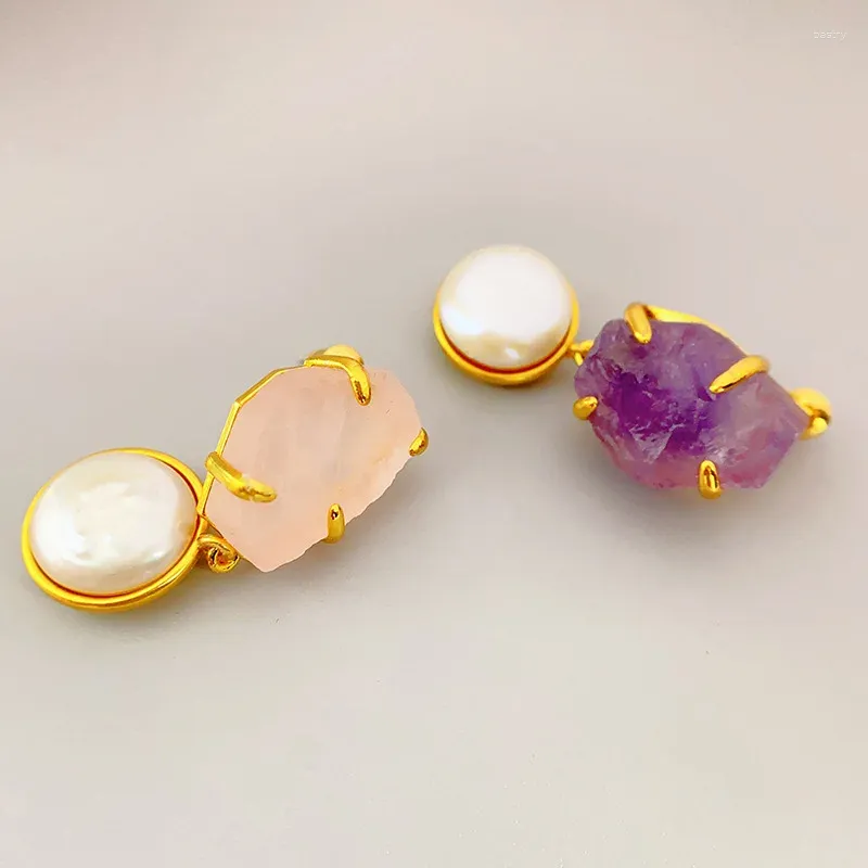 Dangle Earrings LONDANY European And American Fashion Inlaid Cultured Pearl Amethyst Powder Crystal Retro Style