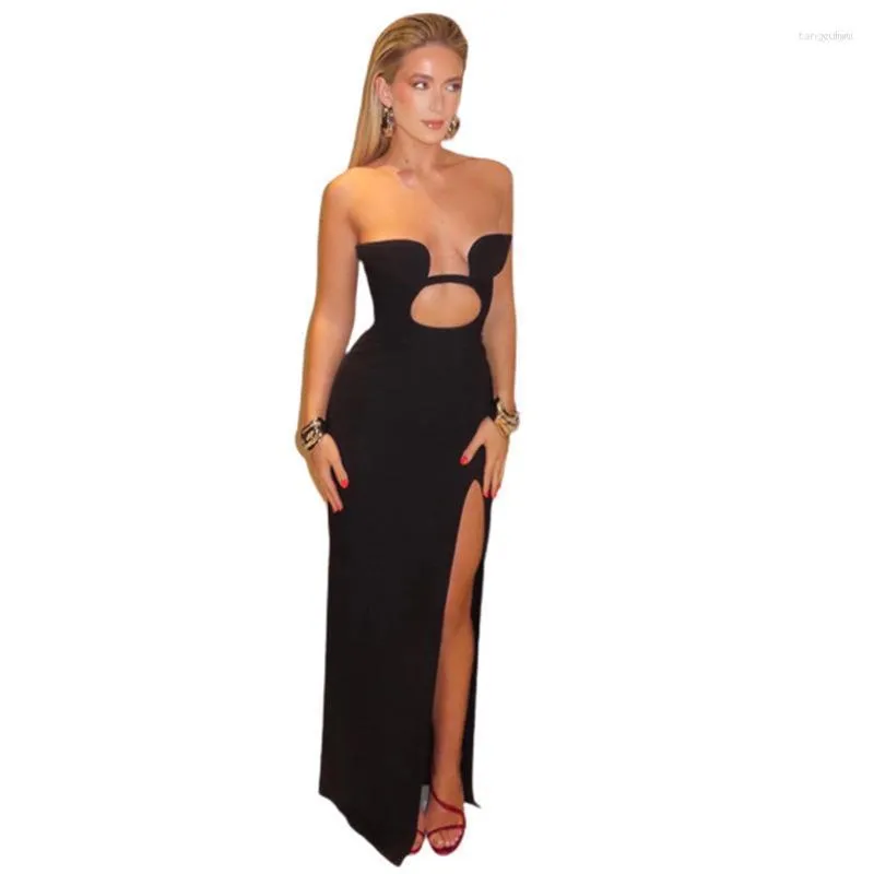 Casual Dresses European And American Style 2023 Summer Women's Fashion One Line Neck Sexy Hollow Fit Evening Dress