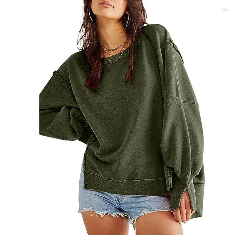 Hoodies femininos 2023 outono/inverno super grande em torno do pescoço moletom com divisão lateral manga longa para mulher