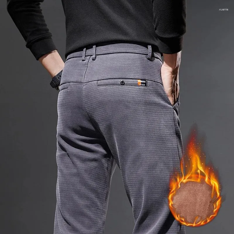 Pantalons pour hommes 2023 Automne Hiver Haute Qualité Doux Polaire Casual Hommes Business Slim Mode Élégant Chaud Stretch Pantalon Droit