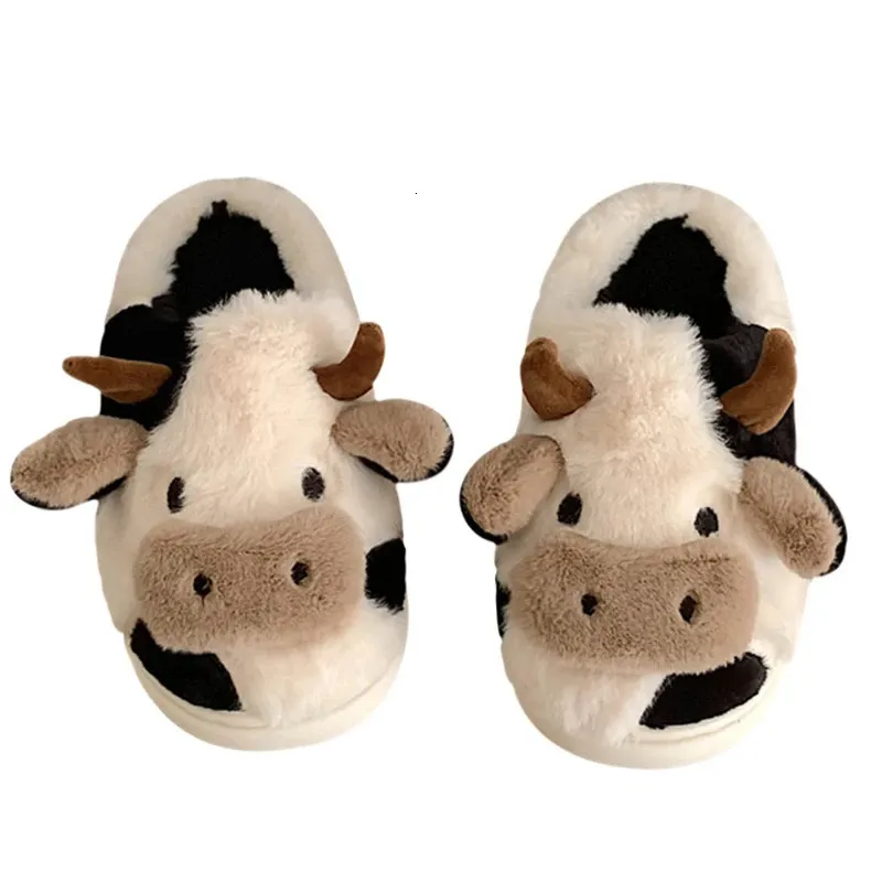 Kapcie krowy mleczne bawełniane kapcie kobiety kreskówki ciepłe zimowe buty domowe pluszowe aksamitne kapcie wnęk