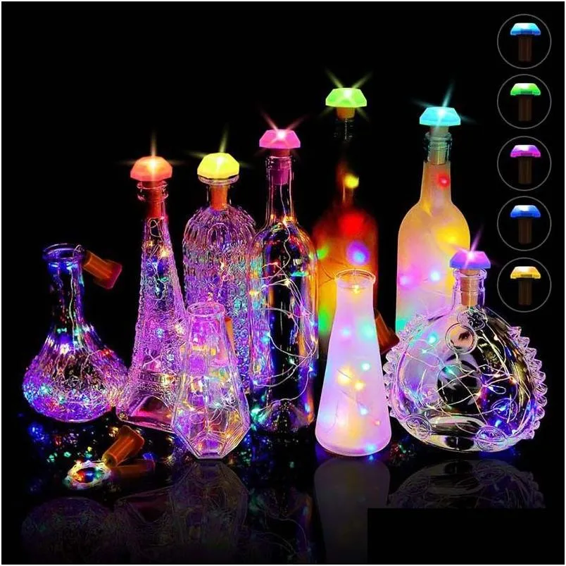 Bar Tools Creative Outdoor Table Decoration Solar Wine Stoppers Glow Bottle Cap med Light String Colorf Changing Lighting Fo HomeFavor Dh17s