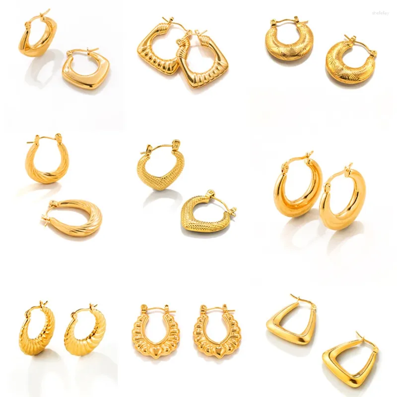 Boucles d'oreilles créoles simples rétro plaquées or, en acier inoxydable, géométriques pour femmes, bijoux esthétiques minimalistes, cerceaux Huggie