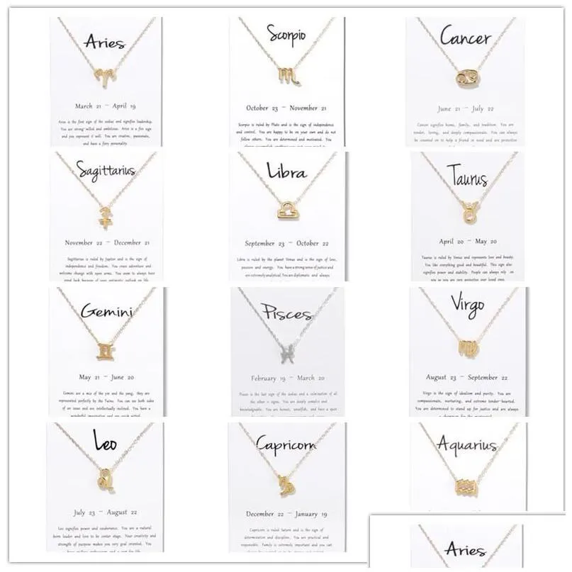 Pendant Necklaces Birthday Gifts 12 Constellation Zodiac Necklace With White Card Taurus Gemini Cancer Leo Virgo Libra Scorpio Sagitta Dhnce