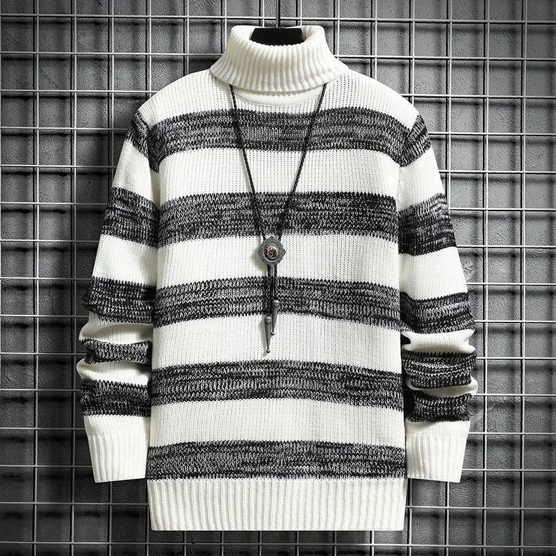 Hot selling autumn and winter new men's fashion trend color blocking long sleeved reversible elderly casual sweater knit