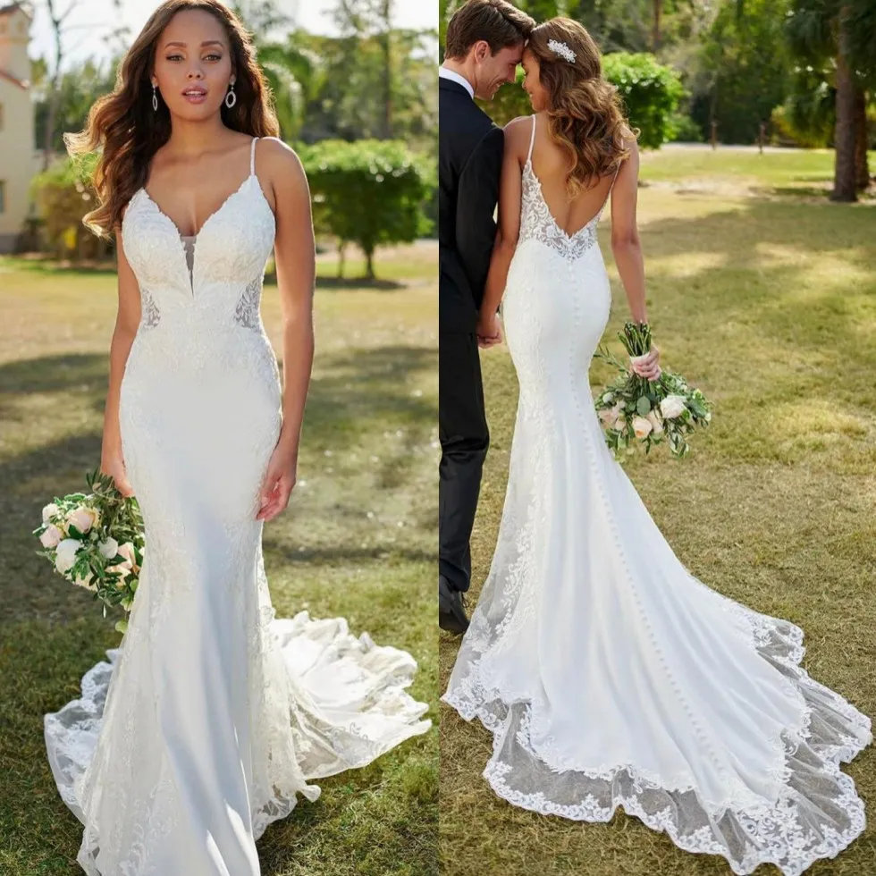 Vestido De Novia De La Sirena De Encaje Elegante: Vestido De Novia Sin  Espalda Con Escote Y Tren De Barrido: Un Impresionante Estilo De Novia  Estilo Sirena De 99,57 € | DHgate, image size:980x980