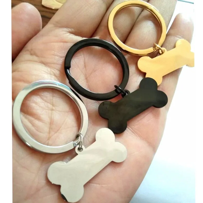 Keychains Lanyards High Quality Mirror Polish Stainless Steel Keychain Accessories Bone Pendant Dog Tag Rectangle Label Tag Key Chain 231027