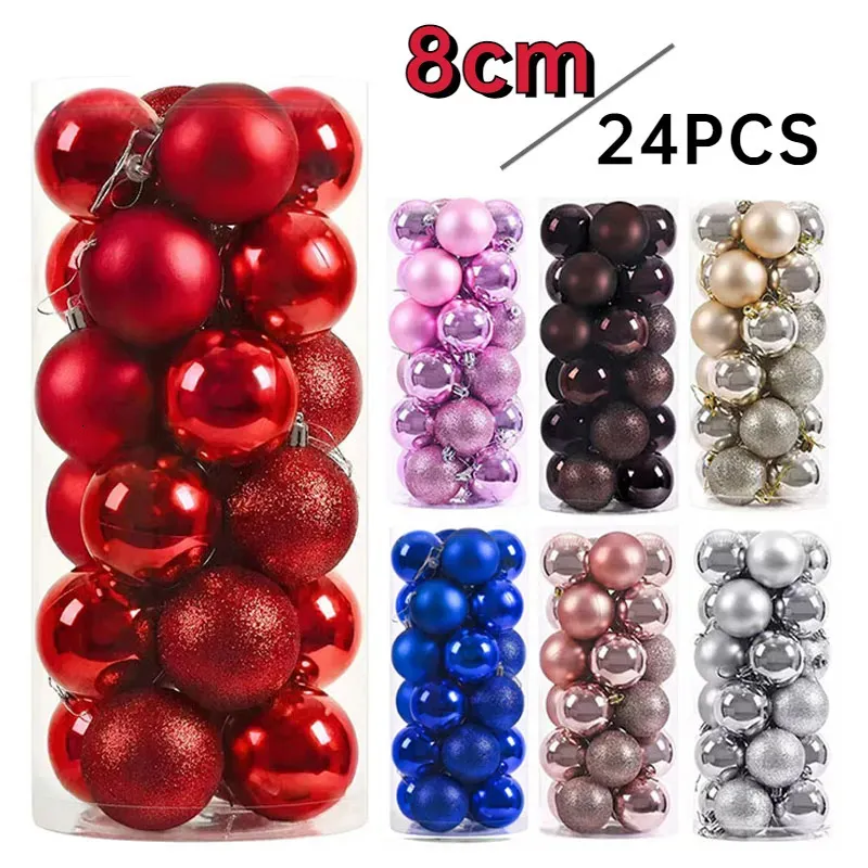 Outros suprimentos para festas de eventos 24 / pcs 8cm Conjunto de enfeites de bola de Natal Pintados Plásticos Árvore de Natal Pingente Decoração Acessórios de decoração de Natal 231027