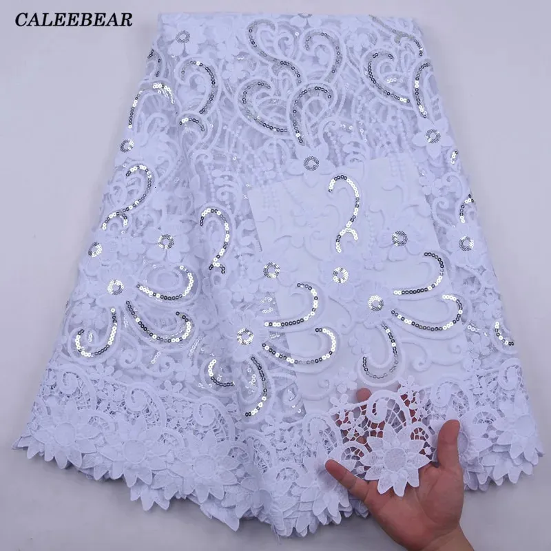 Stoffe und Nähen, reinweiße französische Pailletten, Tüll-Spitzenstoff, Stickerei, nigerianische Mesh-Spitzenstoffe, 5 Yards, afrikanischer Spitzenstoff für Hochzeit S2169 231027