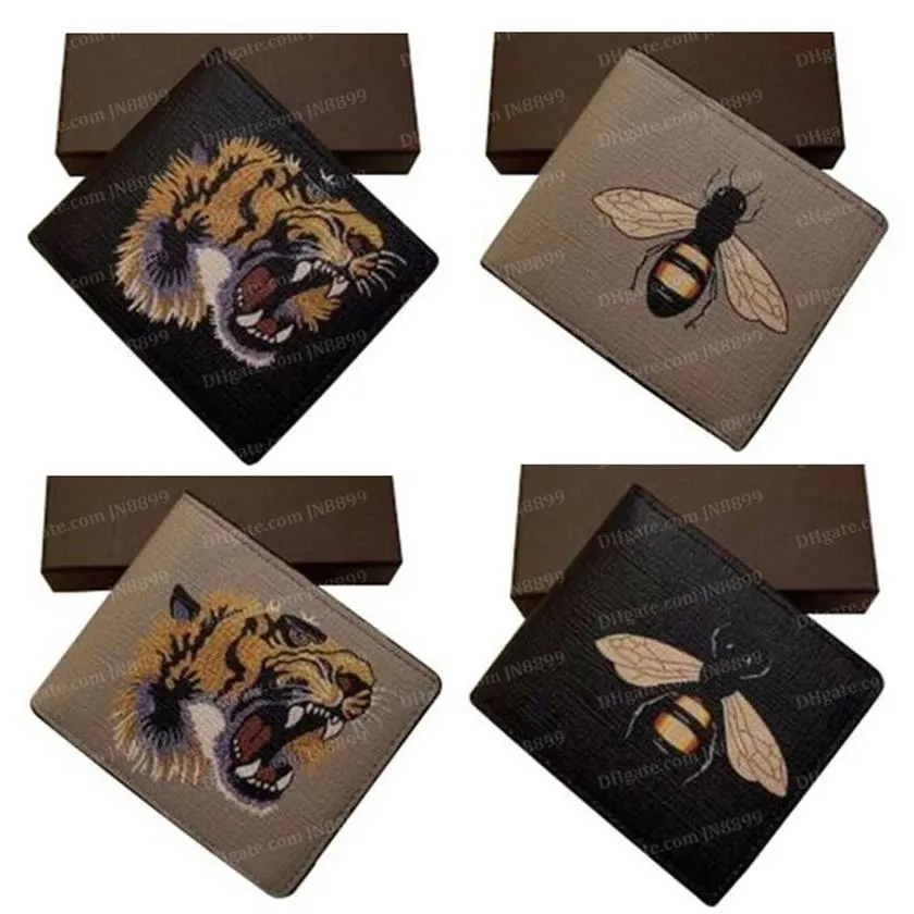 Hommes Animal court portefeuille en cuir noir serpent tigre abeille portefeuilles mode homme sac à main multi-cartes porte-cartes ouvertes sacs à main avec boîte-cadeau299m