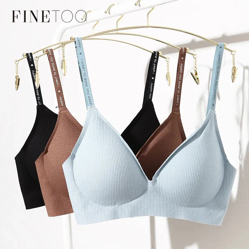 Bras FINETOO 35Pcsset Women Wireless Bra Deep V Padded Bralette SXL Trendy  Stripe Knitting Sexy Ladies Brassiere Underwear 231027