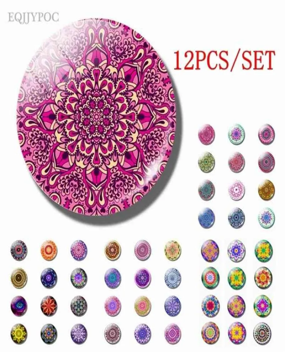 12 Stück Mandala 25 mm Glas Kühlschrankmagnete Sets Yoga Totem Kristall magnetische Aufkleber Kühlschrank Dekoration Buddhismus Home Decor 21072050028