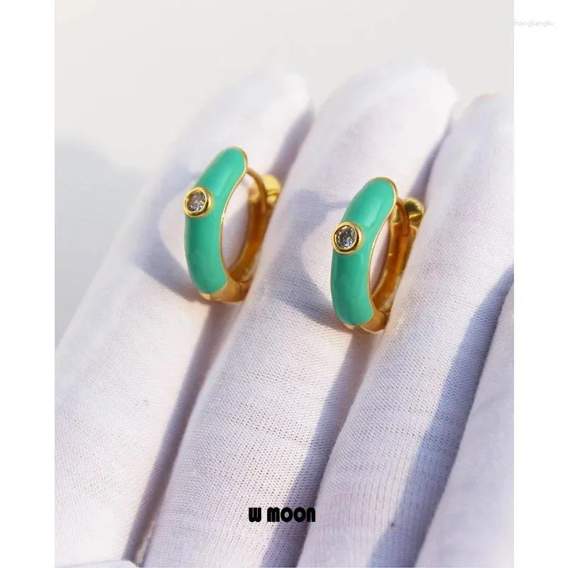 Hoop Earrings Freshness Green Enamel Round For Women 2023 Trendy Dripping Oil Jewelry Ins Zircon Huggie Earring Korean Fashion