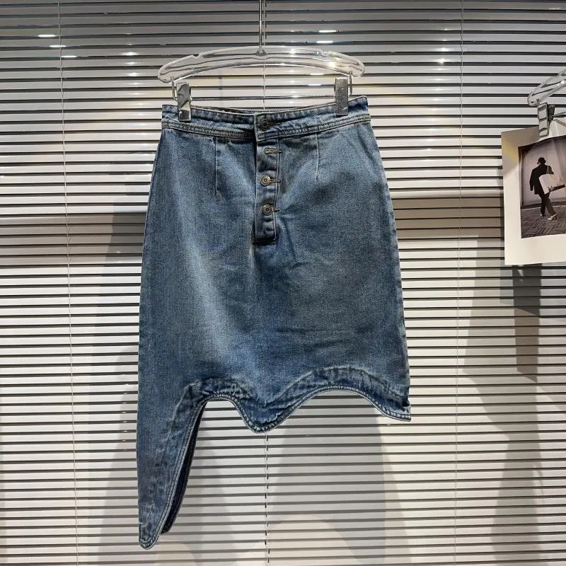 Saias 2023 verão chegada onda borda inferior lavagem artesanato denim envoltório hip saia curta para mulheres