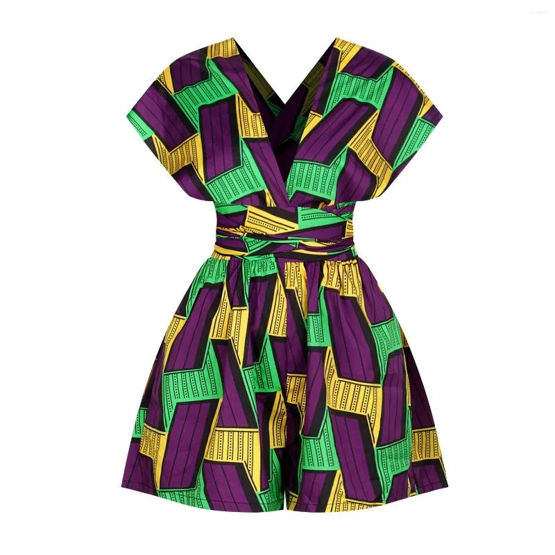 Etnische Kleding Vrouwen Boho Afrikaanse Dashiki Jurken Mode Sexy V-hals Geplooide Jumpsuit Meerdere Dragen Wijde Pijpen Korte Rompertjes Jurk