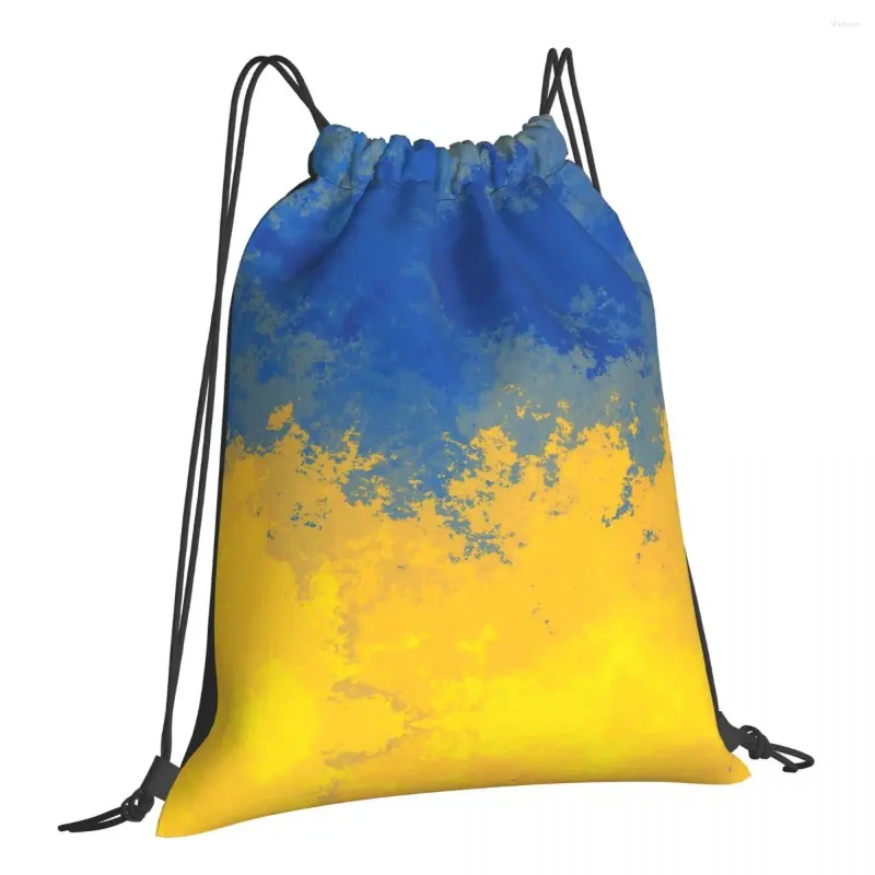 Sacs de courses drapeau bleu jaune Ukraine ukrainien imprimé cordon de rangement sac à dos adolescent sac de voyage poche multifonction