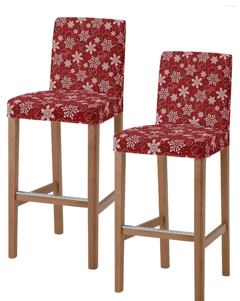 Chair Covers Christmas White Snowflake Texture Red Bar Short Back Stretch Stool Cover Armless Office Seat