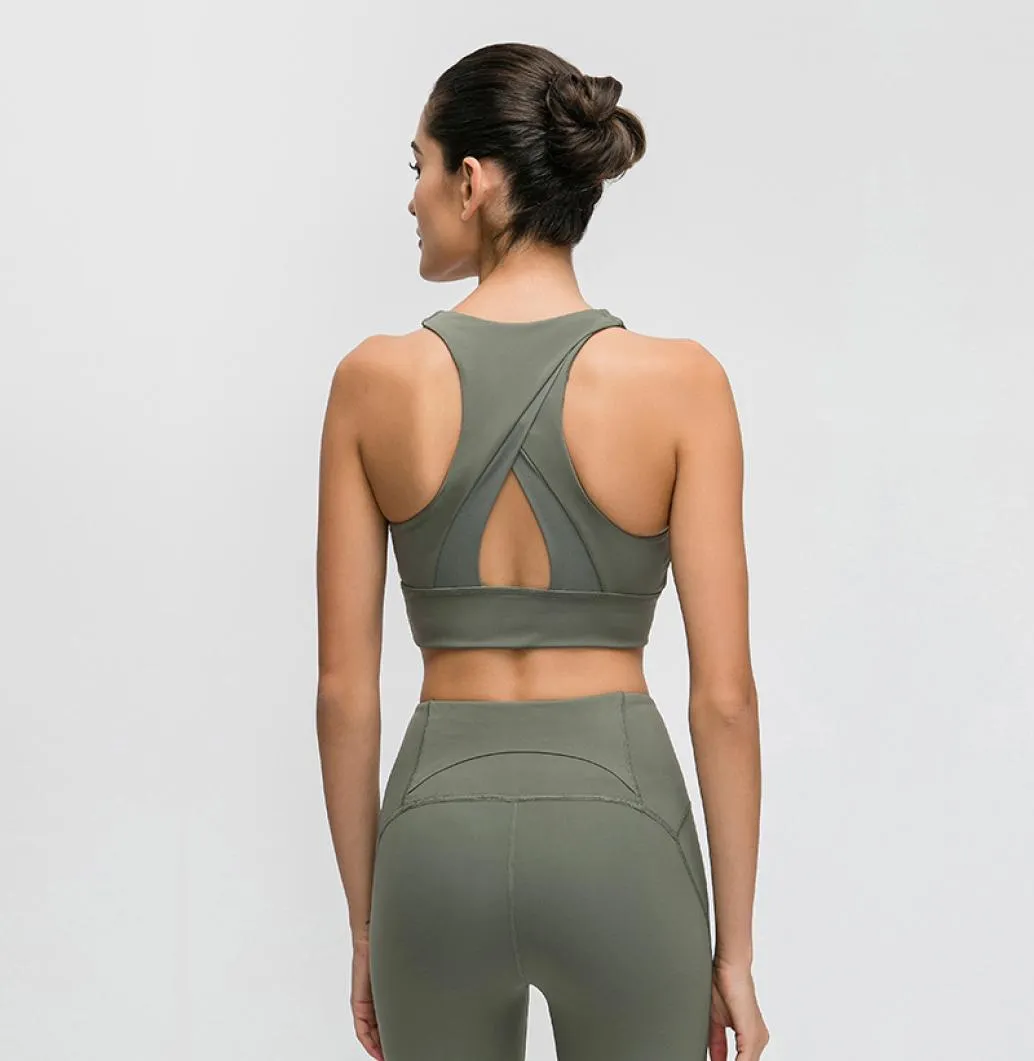 Yoga gola alta esportes sutiã triângulo oco volta reunidos à prova de choque roupas de ginásio mulheres roupa interior yoga correndo fitness acolchoado colete 3200686