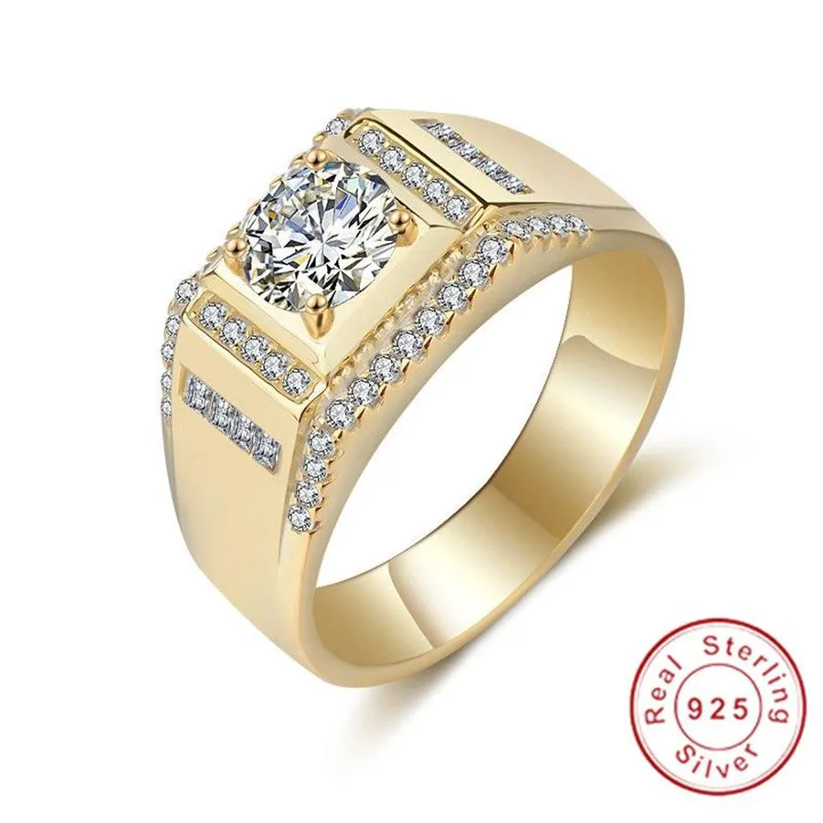 Klassiek met zijstenen herenring set 6MM 1 2 ct gesimuleerde diamanten verlovingsring 925 massief zilveren trouwring voor mannen Jewelry228v