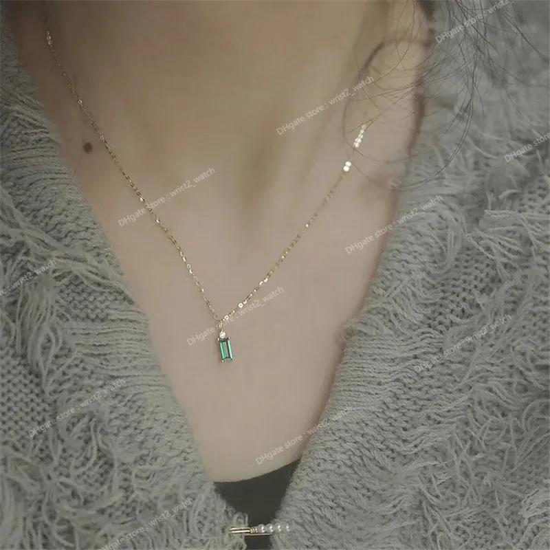 925 Sterling Silver European European Simple Square Green Crystal Crystal Clavicle Chain Necklace Women Classic Gioielli in oro 14K gioielli sottili gioielli gioielli